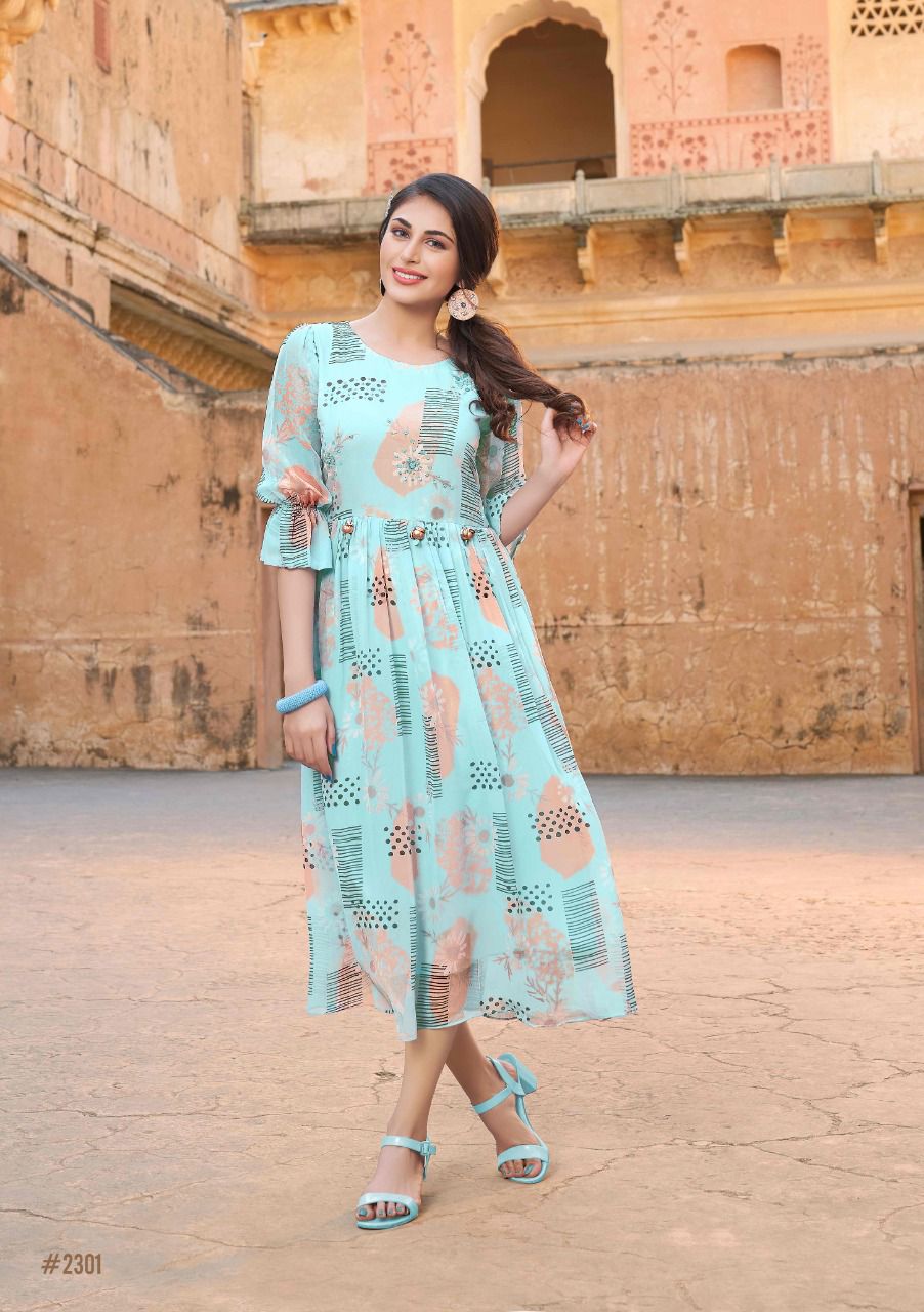 FUSION New Latest Designer Party Wear Printed Georgette Kurtis Collection